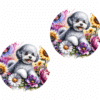 Bichon Frise in Flowers Ceramic Car Coaster Set - Front