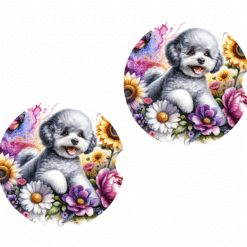Bichon Frise in Flowers Ceramic Car Coaster Set - Front