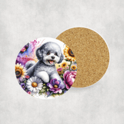Bichon Frise in Flowers Ceramic Coaster - Lifestyle