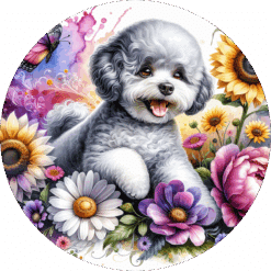 Bichon Frise in Flowers Ceramic Coaster - Render
