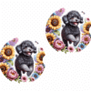 Black Poodle in Flowers Ceramic Car Coaster Set - Front
