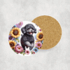 Black Poodle in Flowers Ceramic Coaster - Lifestyle