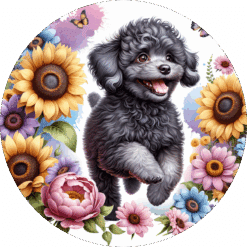 Black Poodle in Flowers Ceramic Coaster - Render