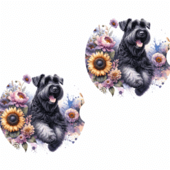 Black Russian Terrier in Flowers Ceramic Car Coaster Set - Front