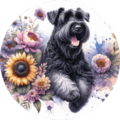Black Russian Terrier in Flowers Ceramic Coaster - Render