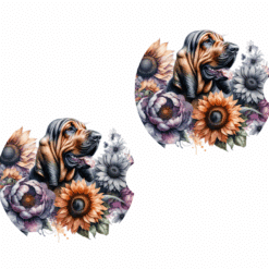 Bloodhound in Flowers Ceramic Car Coaster Set - Front