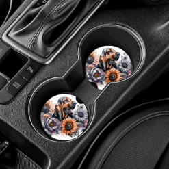 Bloodhound in Flowers Ceramic Car Coaster Set - Lifestyle