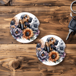 Bloodhound in Flowers Ceramic Car Coaster Set - Main