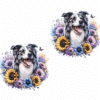 Border Collie in Flowers Ceramic Car Coaster Set - Front