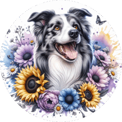 Border Collie in Flowers Ceramic Coaster - Render