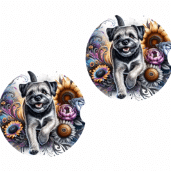 Border Terrier in Flowers Ceramic Car Coaster Set - Front
