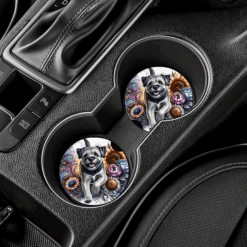 Border Terrier in Flowers Ceramic Car Coaster Set - Lifestyle