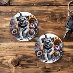 Border Terrier in Flowers Ceramic Car Coaster Set - Main