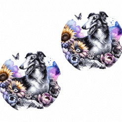 Borzoi in Flowers Ceramic Car Coaster Set - Front