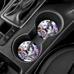Borzoi in Flowers Ceramic Car Coaster Set - Lifestyle