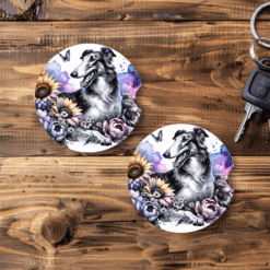 Borzoi in Flowers Ceramic Car Coaster Set - Main