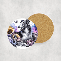 Borzoi in Flowers Ceramic Coaster - Lifestyle