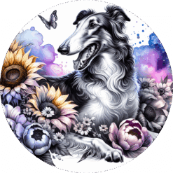 Borzoi in Flowers Ceramic Coaster - Render