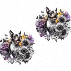 Boston Terrier in Flowers Ceramic Car Coaster Set - Front