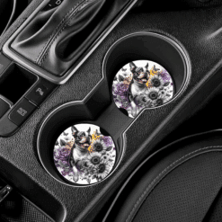 Boston Terrier in Flowers Ceramic Car Coaster Set - Lifestyle