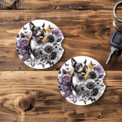 Boston Terrier in Flowers Ceramic Car Coaster Set - Main