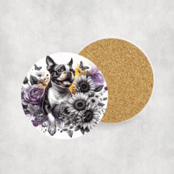 Boston Terrier in Flowers Ceramic Coaster - Lifestyle