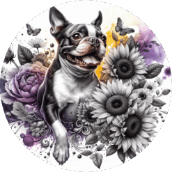 Boston Terrier in Flowers Ceramic Coaster - Render