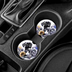 Boxer in Flowers Ceramic Car Coaster Set - Lifestyle