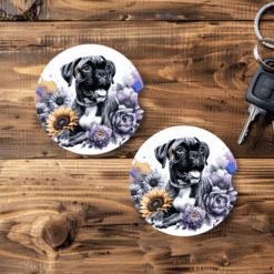 Boxer in Flowers Ceramic Car Coaster Set - Main