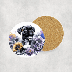 Boxer in Flowers Ceramic Coaster - Lifestyle