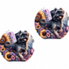 Brussels Griffon in Flowers Ceramic Car Coaster Set - Front