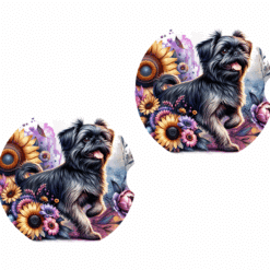 Brussels Griffon in Flowers Ceramic Car Coaster Set - Front