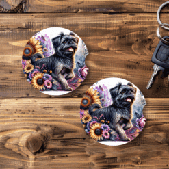 Brussels Griffon in Flowers Ceramic Car Coaster Set - Main