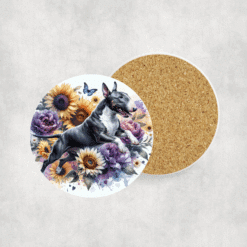 Bull Terrier in Flowers Ceramic Coaster - Lifestyle