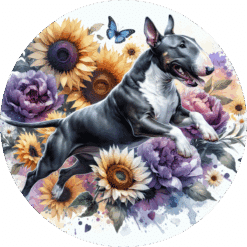 Bull Terrier in Flowers Ceramic Coaster - Render