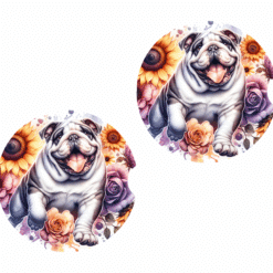 Bulldog in Flowers Ceramic Car Coaster Set - Front