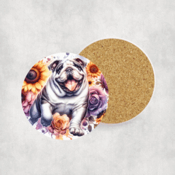 Bulldog in Flowers Ceramic Coaster - Lifestyle