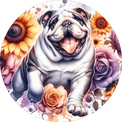 Bulldog in Flowers Ceramic Coaster - Render