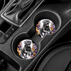 Bullmastiff in Flowers Ceramic Car Coaster Set - Lifestyle