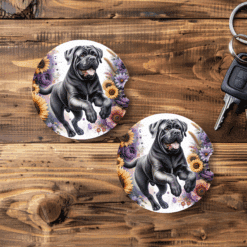 Bullmastiff in Flowers Ceramic Car Coaster Set - Main