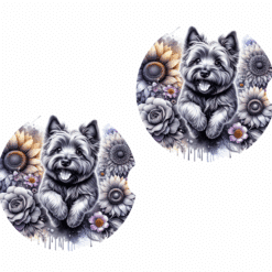 Cairn Terrier in Flowers Ceramic Car Coaster Set - Front