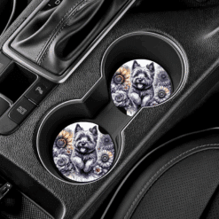 Cairn Terrier in Flowers Ceramic Car Coaster Set - Lifestyle