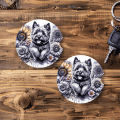 Cairn Terrier in Flowers Ceramic Car Coaster Set - Main