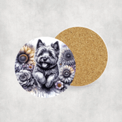 Cairn Terrier in Flowers Ceramic Coaster - Lifestyle