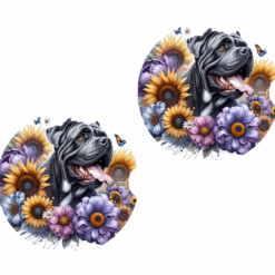 Cane Corso in Flowers Ceramic Car Coaster Set - Front