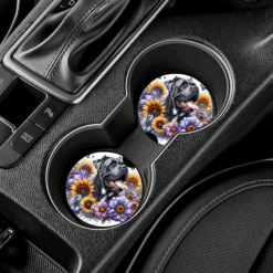 Cane Corso in Flowers Ceramic Car Coaster Set - Lifestyle