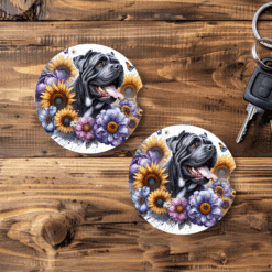 Cane Corso in Flowers Ceramic Car Coaster Set - Main
