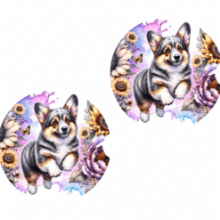 Cardigan Welsh Corgi in Flowers Ceramic Car Coaster Set - Front
