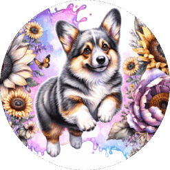 Cardigan Welsh Corgi in Flowers Ceramic Coaster - Render