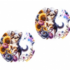 Chihuahua in Flowers Ceramic Car Coaster Set Front